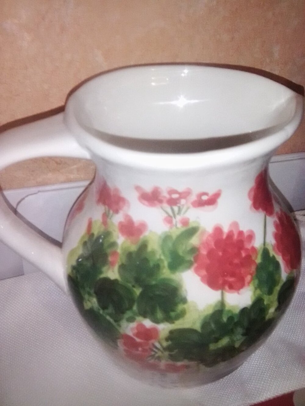 Geranium Judy Boswell pitcher.  Signed  Great condition